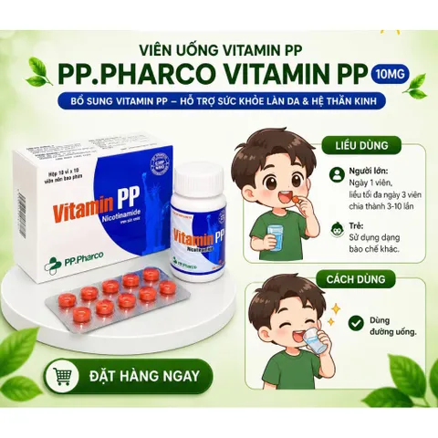 Viên uống Vitamin PP Nicotinamide PP.Pharco (Hộp 100 viên) Bổ sung Vitamin PP giúp giảm viêm da, mụn trứng cá, nhiệt miệng và pellagra