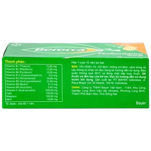 Viên sủi Berocca Performance vị Cam (Tuýp 10 viên) Bổ sung vitamin và khoáng chất giúp tăng sức đề kháng và giảm mệt mỏi