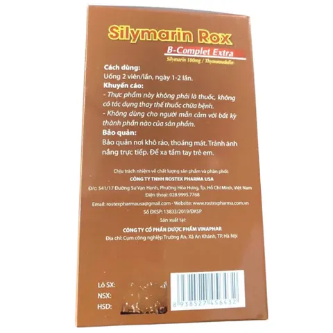Viên uống Silymarin Rox B-Complet Extra (Hộp 100 viên) Hỗ trợ giúp giải độc gan, bảo vệ gan và tăng cường chức năng gan.