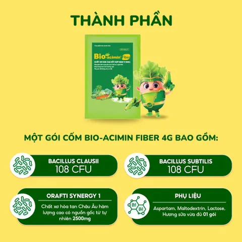 Cốm vi sinh Bio-acimin® Fiber (Hộp 30 gói) Giúp giảm tình trạng táo bón ở trẻ em và cân bằng hệ vi sinh đường ruột