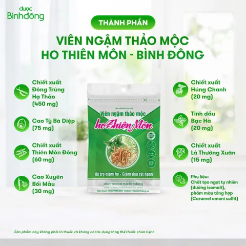 Viên ngậm thảo mộc Ho Thiên Môn (Hộp 50 viên) Hỗ trợ làm dịu cơn đau rát họng, khản tiếng, giảm ho đờm do viêm họng