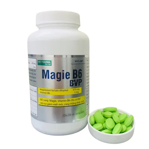 Viên uống Magie B6 BVP (Chai 250 viên) Bổ sung Magie và Vitamin B6 cho cơ thể, Hỗ trợ giảm mệt mỏi và căng thẳng thần kinh.