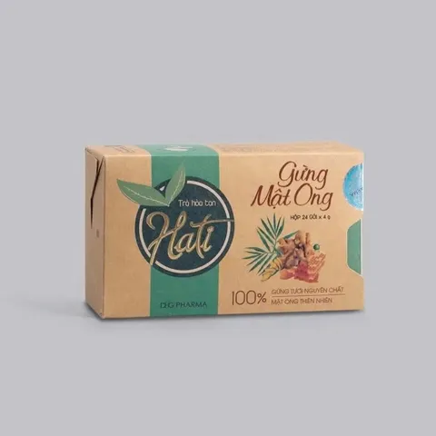TRÀ GỪNG VÀ MẬT ONG HATI (Hộp 24 gói) - Hỗ trợ tieu hóa, ấm bụng, giảm ho.