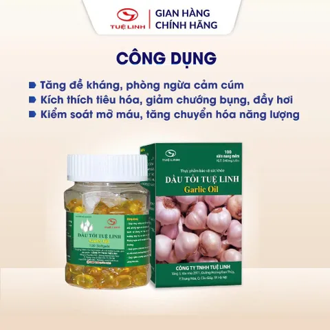 Dầu tỏi Tuệ Linh [Chính hãng] - Hỗ trợ giảm mỡ máu, tăng sức đề kháng - Hộp 100 viên