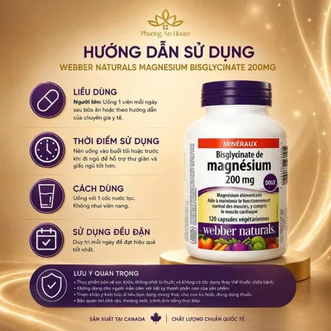 [Hỏa Tốc] Viên Uống Bổ Sung Magie Webber Naturals Magnesium Bisglycinate 60/120 Viên Giảm Stress Ngủ Ngon Tốt Tim Mạch