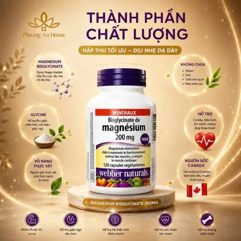 [Hỏa Tốc] Viên Uống Bổ Sung Magie Webber Naturals Magnesium Bisglycinate 60/120 Viên Giảm Stress Ngủ Ngon Tốt Tim Mạch
