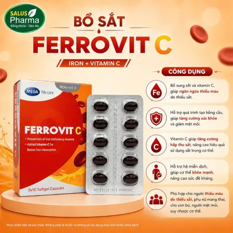 [Chính Hãng] Viên Uống Bổ Sung Sắt Ferrovit C Mega We Care (Hộp 30 Viên) - Hỗ Trợ Tăng Tái Tạo Máu, Giảm Mệt Mỏi