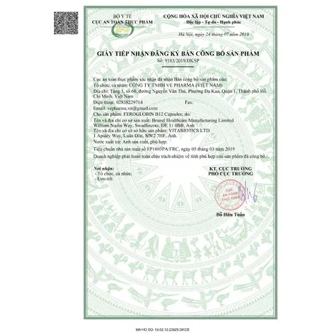 TPBVSK Vitabiotics FEROGLOBIN B12 Capsules Bổ Sung Sắt, Kẽm, Axit Folic, B6 Hỗ Trợ Tăng Khả Năng Tạo Máu, 30 Viên