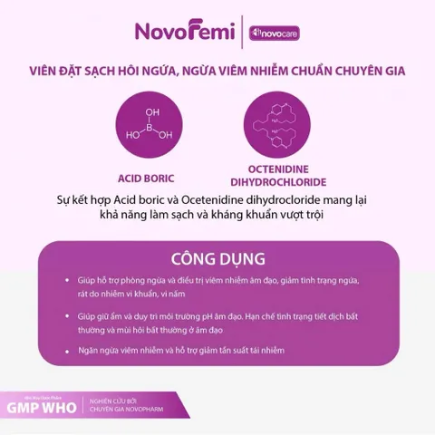Viên đặt NovoFemi Tím - Làm sạch, giảm nấm ngứa, ngăn mùi