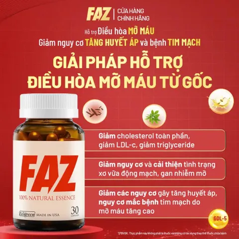 Hộp 30v - Viên Uống FAZ Ecogreen Hỗ Trợ Giảm Mỡ Máu, Điều Hòa Tim Mạch