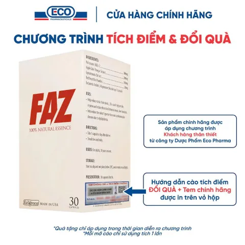 Hộp 30v - Viên Uống FAZ Ecogreen Hỗ Trợ Giảm Mỡ Máu, Điều Hòa Tim Mạch