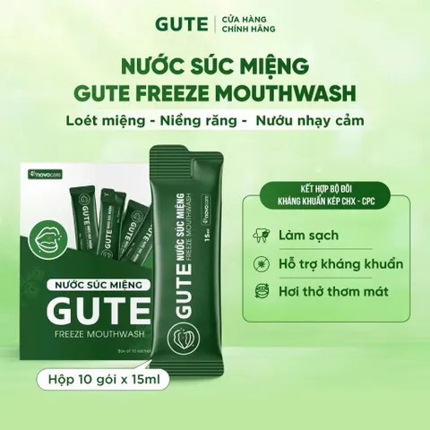 Nước Súc Miệng Cho Người Nhiệt Miệng, Niềng Răng Gute Freeze MouthWash hộp 10 túi 15ml - Giảm hôi miệng, kháng khuẩn