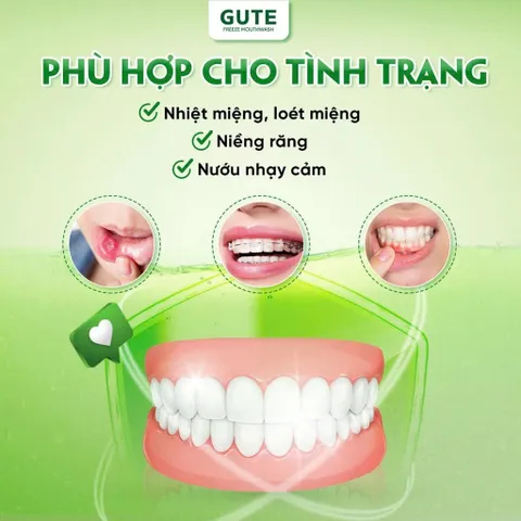 Nước Súc Miệng Cho Người Nhiệt Miệng, Niềng Răng Gute Freeze MouthWash hộp 10 túi 15ml - Giảm hôi miệng, kháng khuẩn