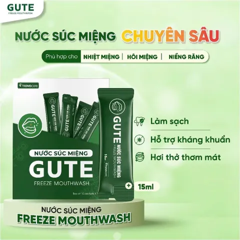 Nước Súc Miệng Cho Người Nhiệt Miệng, Niềng Răng Gute Freeze MouthWash hộp 10 túi 15ml - Giảm hôi miệng, kháng khuẩn