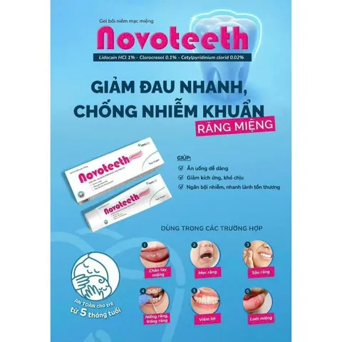 Gel bôi răng miệng NOVOTEETH Freeze hỗ trợ lành vết nhiệt,loét mọc răng, cấy ghép implant tuýp 12gam