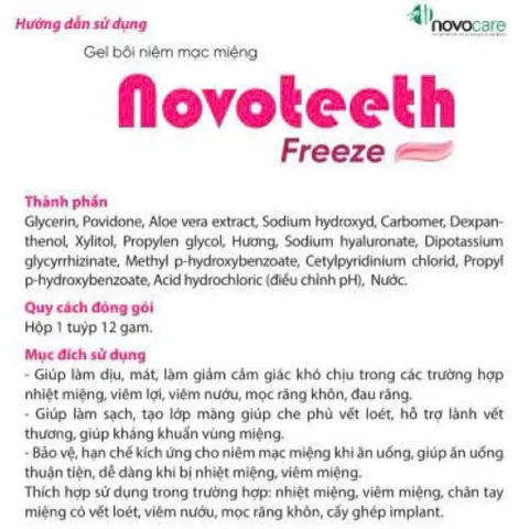 Gel bôi răng miệng NOVOTEETH Freeze hỗ trợ lành vết nhiệt,loét mọc răng, cấy ghép implant tuýp 12gam