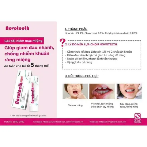 Gel bôi răng miệng NOVOTEETH Freeze hỗ trợ lành vết nhiệt,loét mọc răng, cấy ghép implant tuýp 12gam