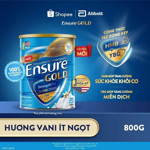 Sữa bột Ensure Gold Abbott hương vani ít ngọt 800g