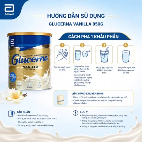 Sữa bột dành cho người tiểu đường Glucerna Vanilla 850g Úc
