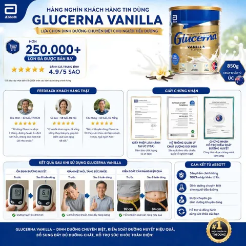 Sữa bột dành cho người tiểu đường Glucerna Vanilla 850g Úc