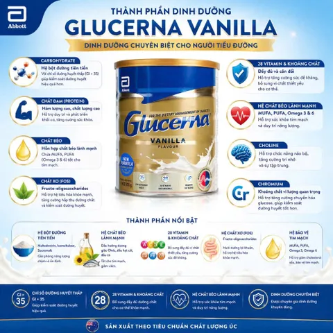 Sữa bột dành cho người tiểu đường Glucerna Vanilla 850g Úc