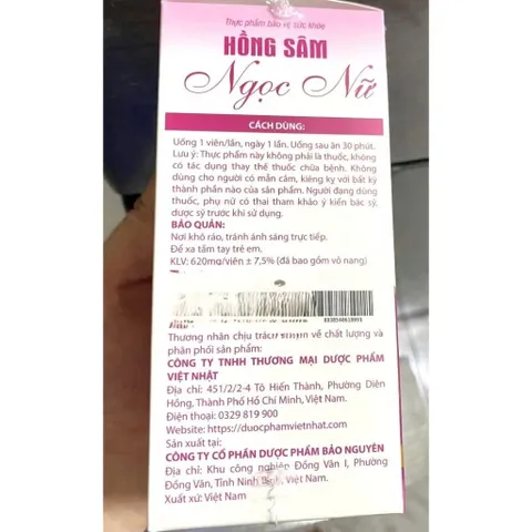 Hồng sâm ngọc nữ hương Nắng Xuân bổ thận nữ dưỡng thận, nám da, sạm da ích huyết, tăng cường nội tiết tố nữ kinh nguyệt
