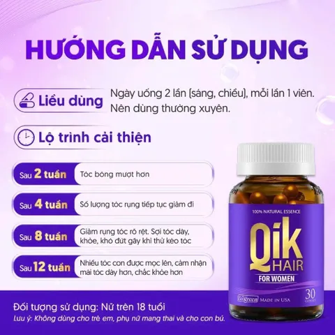 Viên Uống Qik Hair Kích Thích Mọc Tóc Cho Nữ Giúp Tóc Chắc Khỏe Chiết Xuất Từ Thiên Nhiên Chính Hãng