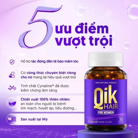 Viên Uống Qik Hair Kích Thích Mọc Tóc Cho Nữ Giúp Tóc Chắc Khỏe Chiết Xuất Từ Thiên Nhiên Chính Hãng