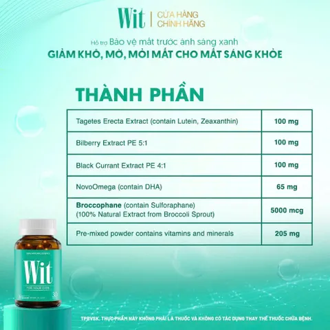 [Hộp 30v] Viên Uống Bổ Mắt WIT Ecogreen Giảm Mỏi Mắt, Tăng Cường Thị Lực Mắt Cho Bé Và Người Lớn