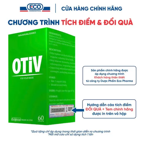 Viên Uống Bổ Não OTIV Ecogreen Giảm Đau Đầu, Mất Ngủ, Tăng Trí Nhớ & Hoạt Huyết Não