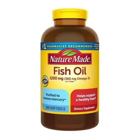 Viên dầu cá Omega 3 Nature Made Fish Oil 1200mg - 300 viên, hỗ trợ sức khỏe tim mạch, mắt và làm đẹp da, sản phẩm nhập khẩu Mỹ. 812824