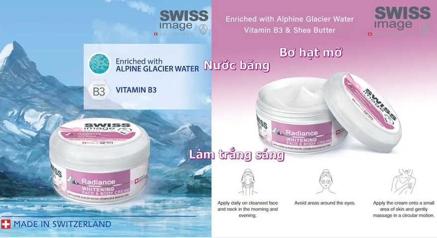 Kem dưỡng trắng sáng Swiss Image Radiance Whitening Thụy Sĩ 200 ml cho da mặt, tay và toàn thân