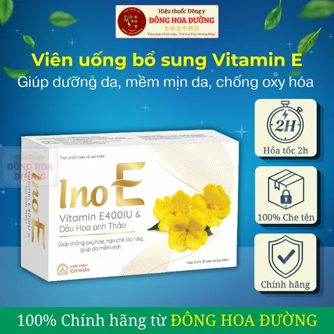 Viên uống bổ sung INO E (hộp 30 viên) - Vitamin E 400IU, Dầu hoa anh thảo giúp chống oxy hoá, hạn chế lão hoá, đẹp da