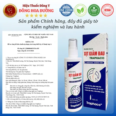 XỊT GIẢM ĐAU TRAPHACO (chai 100ml) - Chai xịt giúp giảm đau, kháng viêm cho người đau nhức xương khớp, đau do viêm khớp