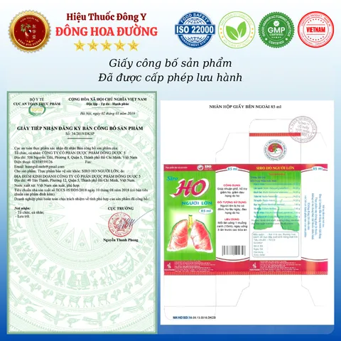 SIRO HO NGƯỜI LỚN (chai 90ml) - Giúp bổ phổi, giảm ho, đau họng; Người ho đờm lâu ngày - ĐÔNG HOA ĐƯỜNG