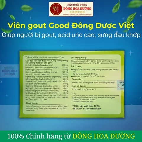 Viên uống gout GOOD ĐÔNG DƯỢC VIỆT (hộp 30 viên) - Giảm acid uric trong máu, người bị gout sưng nóng đỏ đau khớp