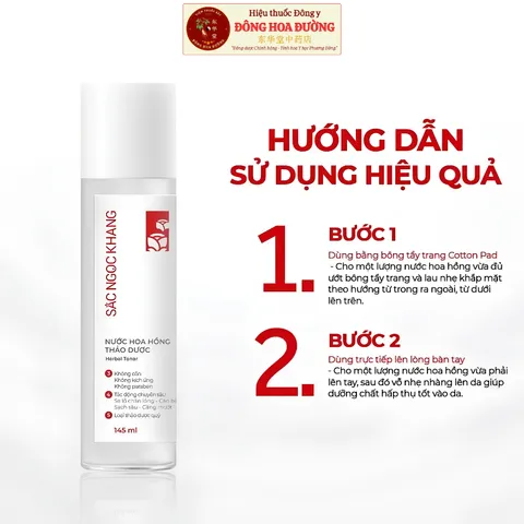 Combo Nước Tẩy Trang + Nước Hoa Hồng Thảo Dược Sắc Ngọc Khang (145ml + 145ml) Làm sạch sâu, cân bằng da, dưỡng ẩm