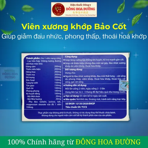 Viên uống Bảo Cốt Đông Dược Việt (Hộp 30 viên) Giảm đau mỏi xương khớp, mạnh gân cốt, lưu thông khí huyết, đau lưng