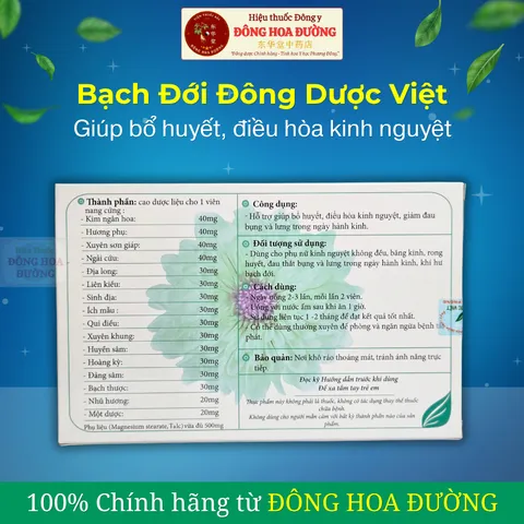 Viên uống Bạch Đới Đông Dược Việt (Hộp 30 viên) Điều hòa kinh nguyệt, giảm đau bụng kinh, hỗ trợ bổ huyết cho phụ nữ
