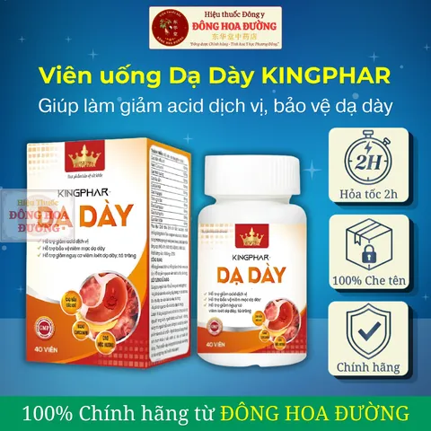 Viên DẠ DÀY KINGPHAR (hộp 40 viên) - Giảm acid dịch vị, ợ hơi, ợ chua, nóng rát; Bảo vệ niêm mạc dạ dày - ĐÔNG HOA ĐƯỜNG