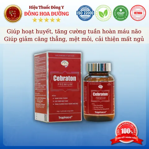 CEBRATON PREMIUM (hộp 30 viên) - Giúp tăng cường tuần hoàn máu não; Giảm căng thẳng, mệt mỏi, cải thiện giấc ngủ