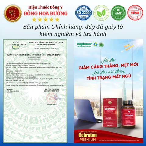 CEBRATON PREMIUM (hộp 30 viên) - Giúp tăng cường tuần hoàn máu não; Giảm căng thẳng, mệt mỏi, cải thiện giấc ngủ