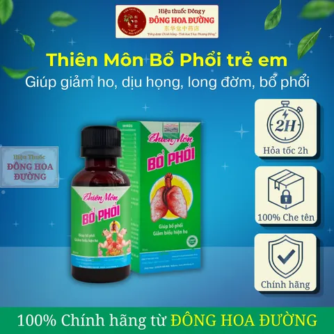 THIÊN MÔN BỔ PHỔI TRẺ EM 3-10 tuổi (chai 90ml) - GIúp bổ phổi, long đờm, giảm đau rát họng, viêm họng - ĐÔNG HOA ĐƯỜNG