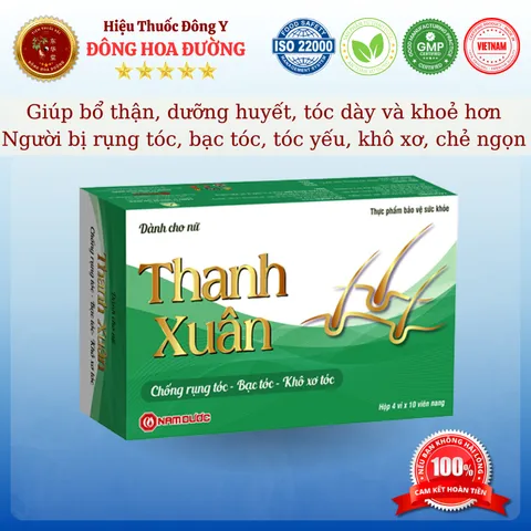THANH XUÂN NỮ (hộp 40 viên) - Giúp bổ máu; Giảm gãy rụng tóc, bạc tóc; Người tóc yếu, khô xơ, chẻ ngọn - ĐÔNG HOA ĐƯỜNG