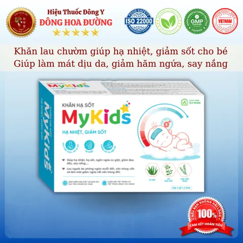 KHĂN HẠ SỐT MYKIDS (hộp 20 miếng) - Khăn lau chườm giúp bé hạ nhiệt, dịu mát da, giảm sốt, hăm ngứa - ĐÔNG HOA ĐƯỜNG