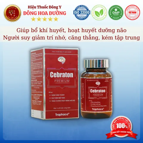 CEBRATON PREMIUM (hộp 30 viên) - Giúp tăng tuần hoàn máu não; Giảm căng thẳng thần kinh; Cải thiện giấc ngủ, thần kinh