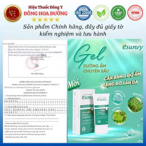 GEL DƯỠNG ẨM ESUNVY (tuýp 50g) - Giúp cấp ẩm, dưỡng ẩm, phục hồi da; Làm dịu mát, giảm ngứa rát, ngăn ngừa lão hoá da