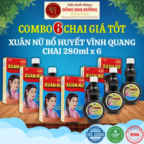 COMBO 06 CHAI XUÂN NỮ BỔ HUYẾT VĨNH QUANG (chai 290ml x5) - Giúp bổ huyết, điều kinh, đẹp da, giảm nám - ĐÔNG HOA ĐƯỜNG