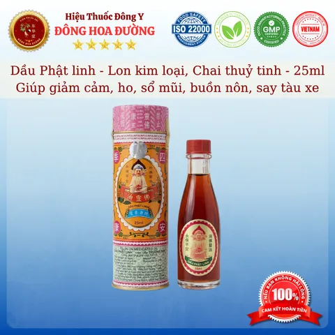 DẦU PHẬT LINH CAO CẤP (chai 25ml) - Chai thủy tinh đựng trong lon kim loại - Giúp giảm cảm cúm, say tàu xe, buồn nôn