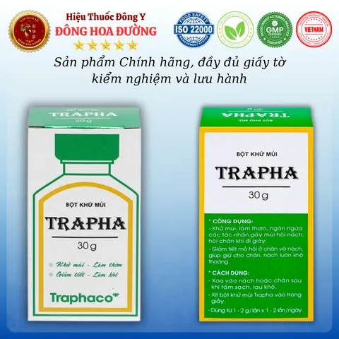 BỘT KHỬ MÙI TRAPHA (chai 30g) - Giúp hút ẩm, khử mùi hôi vùng nách, chân; Giúp da luôn khô thoáng - ĐÔNG HOA ĐƯỜNG
